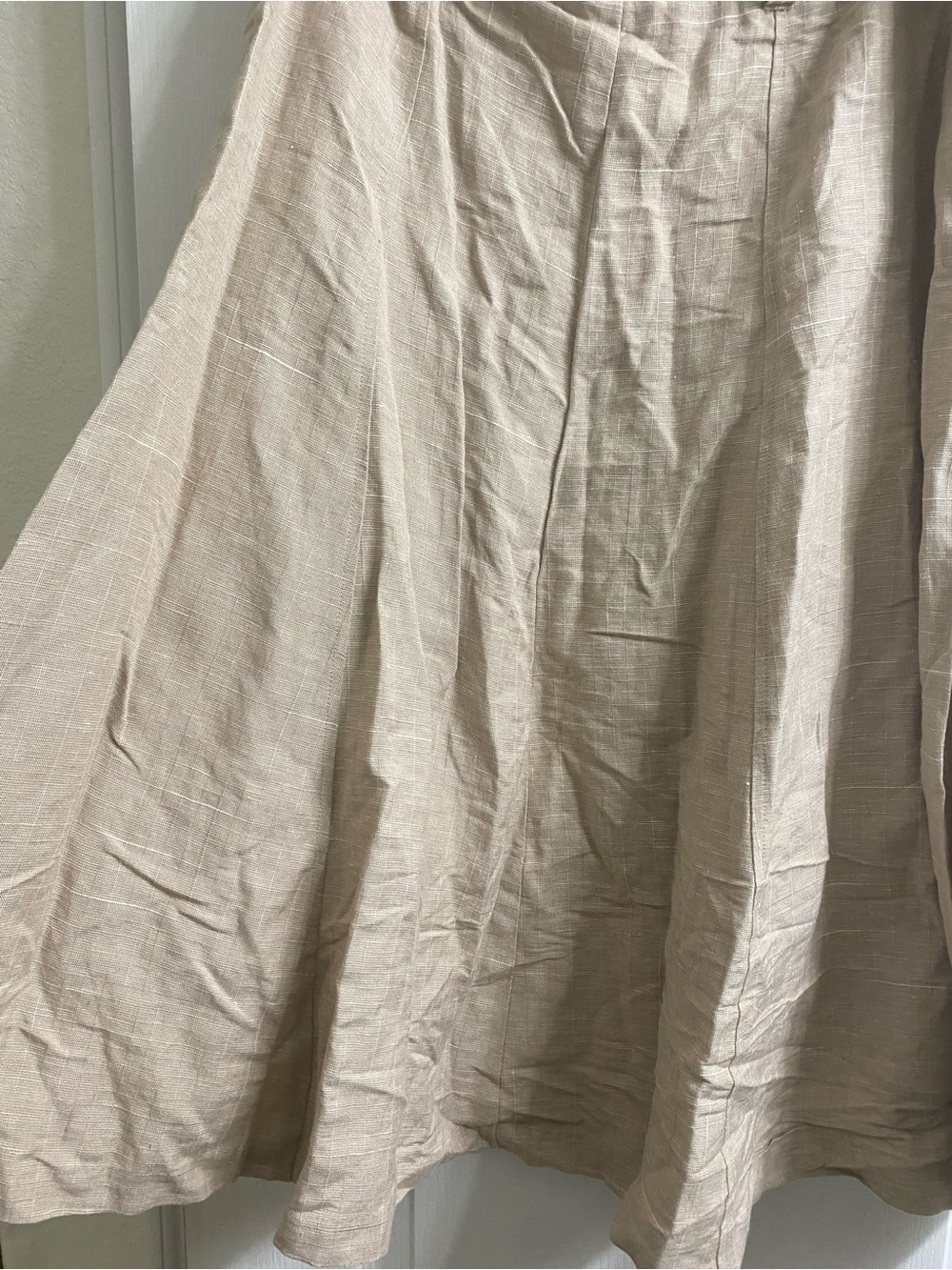 Vintage Y2K Sears Covington Linen Blend Flowy Boho Midi A-Line Beige 14 New - Picture 3 of 12